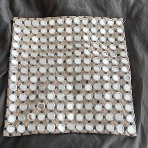 16x16 embroidery pillow cover NWOT  brown color with round mirrors,gray beads